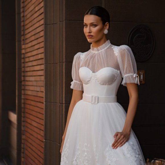 Wedding 2 piece Set ANNET corset Dress + Removable Bolero Size 2 Floor sample - Picture 5 of 8